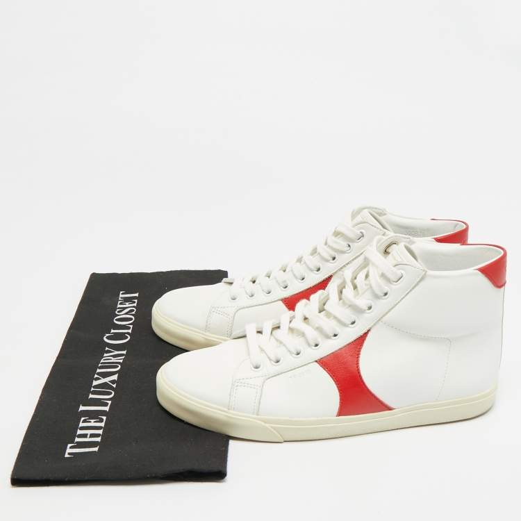 Pre Owned Celine Triomphe Size 38 White/Red Leather High Top Sneakers