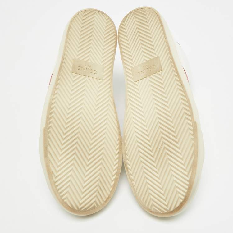 Pre Owned Celine Triomphe Size 38 White/Red Leather High Top Sneakers