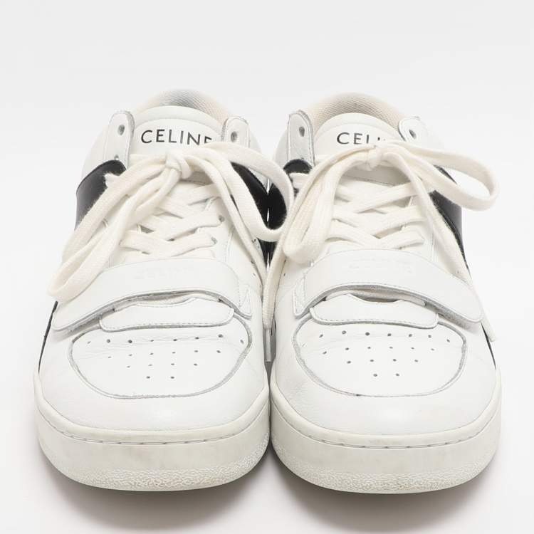 Pre Owned Celine CT-02 Size 38 White/Black Leather Lace Up Sneakers