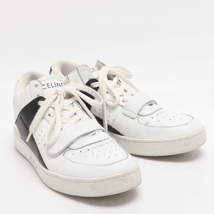 Pre Owned Celine CT-02 Size 38 White/Black Leather Lace Up Sneakers