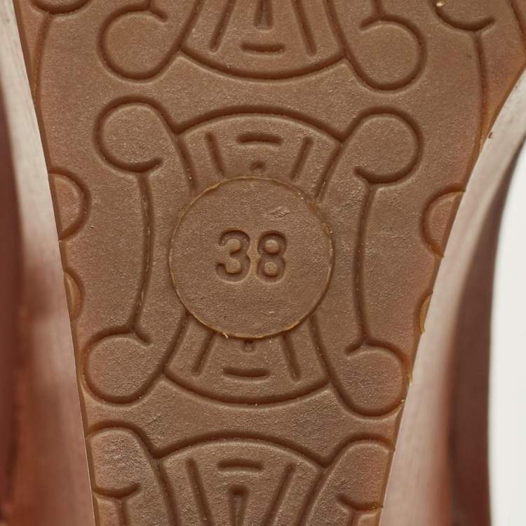 Pre Owned Celine Size 38 Brown Leather Wedge Sandals