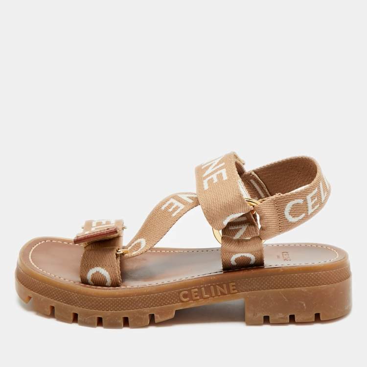 Pre Owned Celine Leo Size 37 Beige Canvas Slingback Sandals