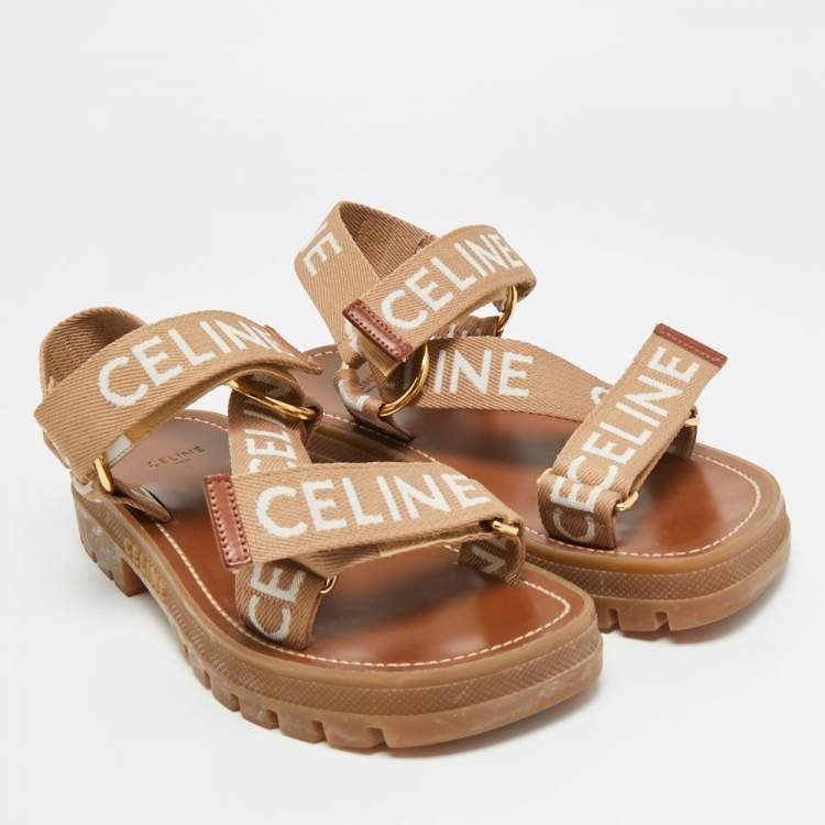 Pre Owned Celine Leo Size 37 Beige Canvas Slingback Sandals