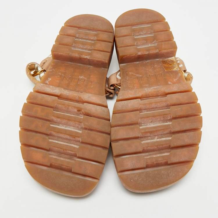 Pre Owned Celine Leo Size 37 Beige Canvas Slingback Sandals