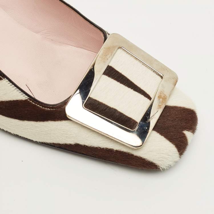 Pre Owned Celine Size 37 White Calf Hair Zebra Print Pumps