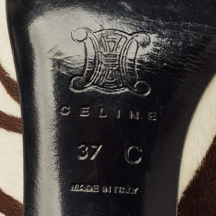 Pre Owned Celine Size 37 White Calf Hair Zebra Print Pumps
