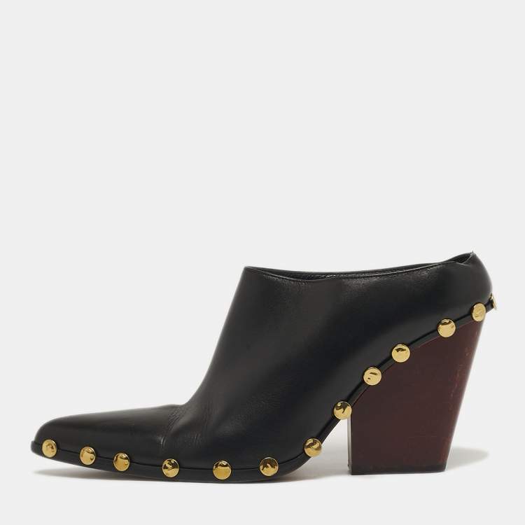 Pre Owned Celine Rodéo Size 38.5 Black Leather Mules