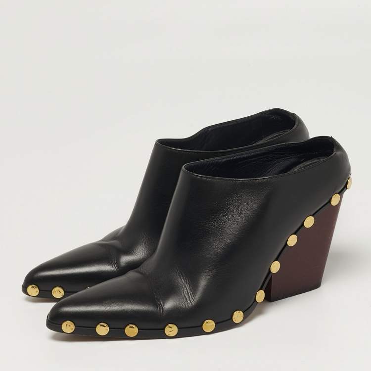 Pre Owned Celine Rodéo Size 38.5 Black Leather Mules