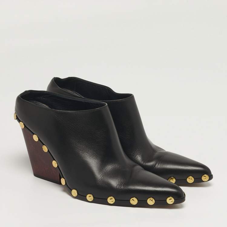 Pre Owned Celine Rodéo Size 38.5 Black Leather Mules