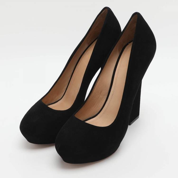 Pre Owned Celine Size 39 Black Suede Platform Pumps