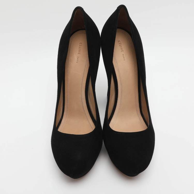 Pre Owned Celine Size 39 Black Suede Platform Pumps