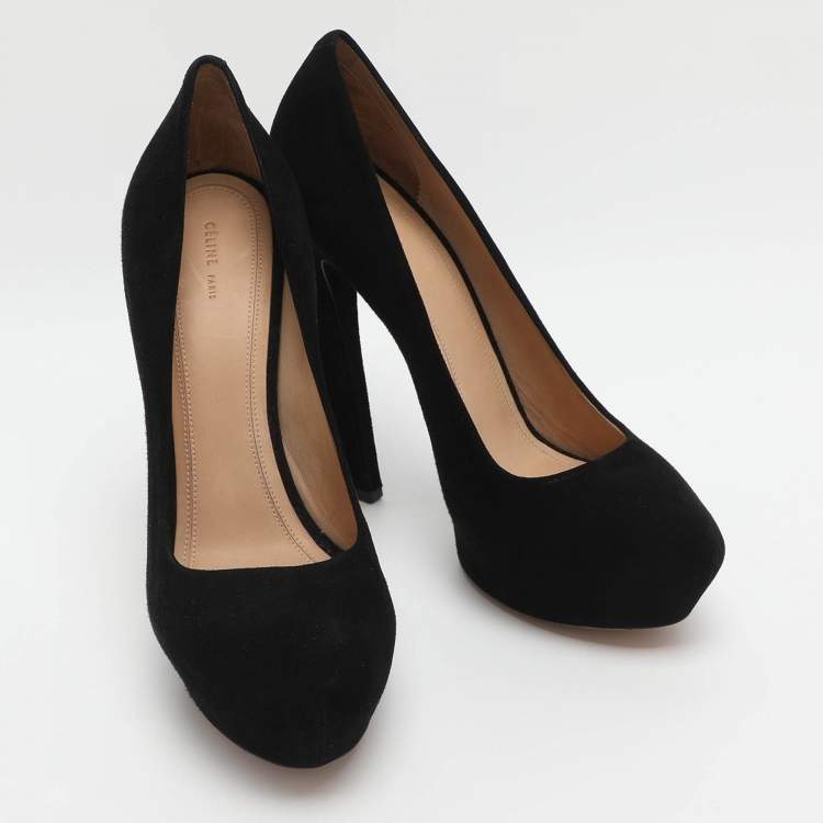 Pre Owned Celine Size 39 Black Suede Platform Pumps