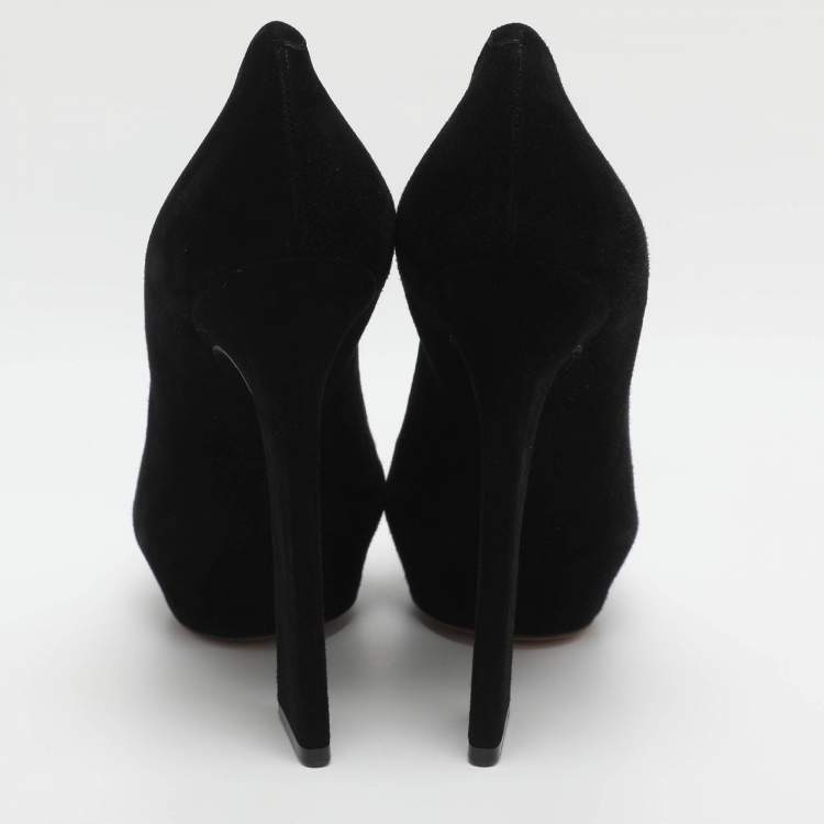 Pre Owned Celine Size 39 Black Suede Platform Pumps