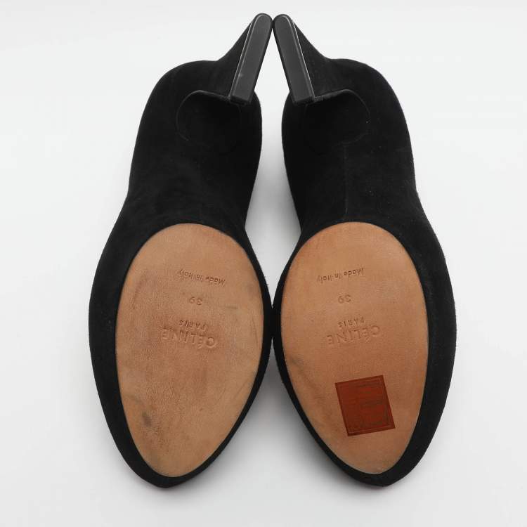 Pre Owned Celine Size 39 Black Suede Platform Pumps