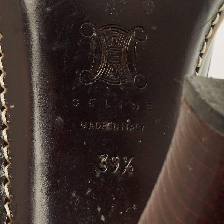 Pre Owned Celine Size 39.5 Brown Leather Tassel Loafer Block Heel Pumps