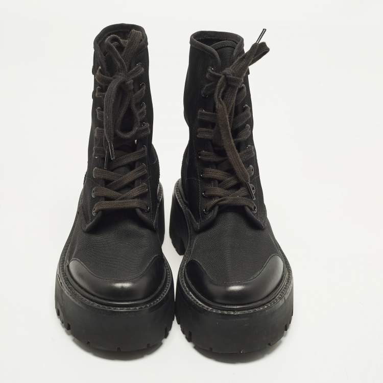 Pre Owned Celine Size 36 Black Canvas and Leather Combat Boots