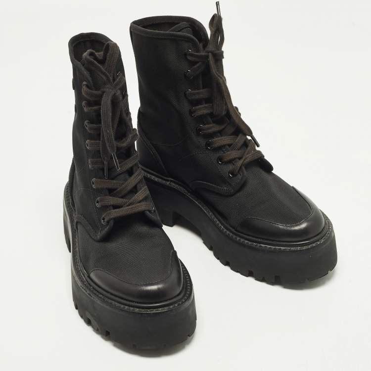 Pre Owned Celine Size 36 Black Canvas and Leather Combat Boots