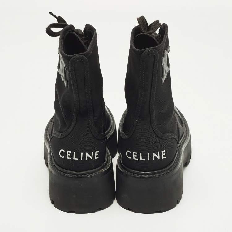 Pre Owned Celine Size 36 Black Canvas and Leather Combat Boots