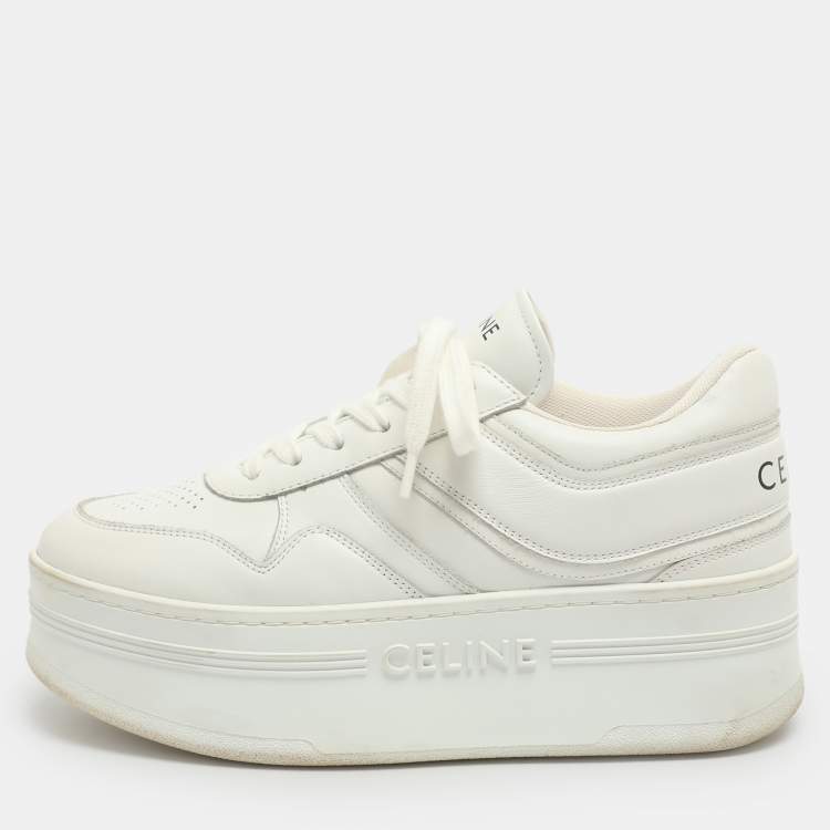 Pre Owned Celine White Leather Platform Lace Up Sneakers Size 37
