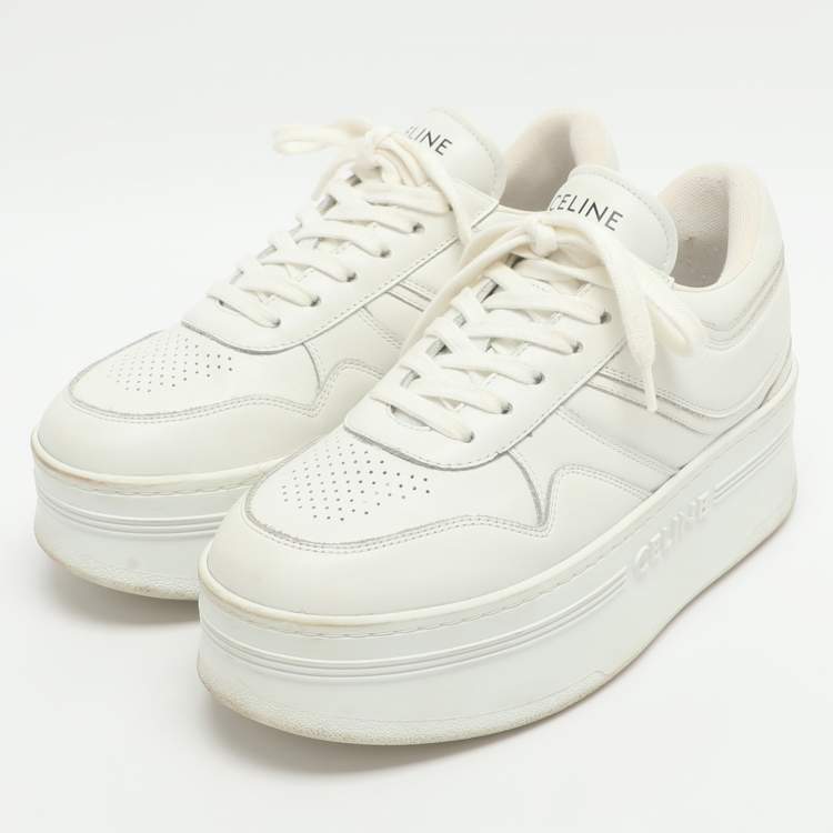 Pre Owned Celine White Leather Platform Lace Up Sneakers Size 37