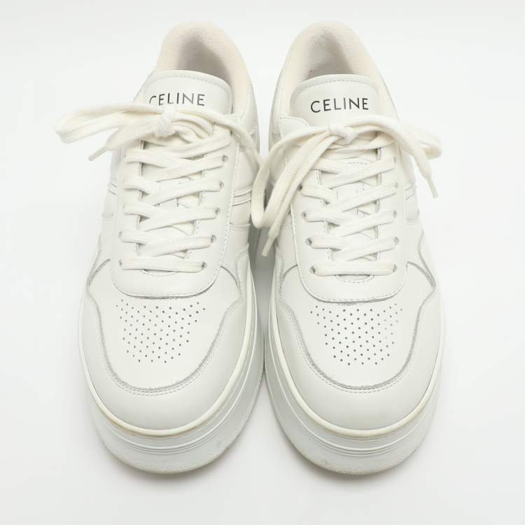 Pre Owned Celine White Leather Platform Lace Up Sneakers Size 37