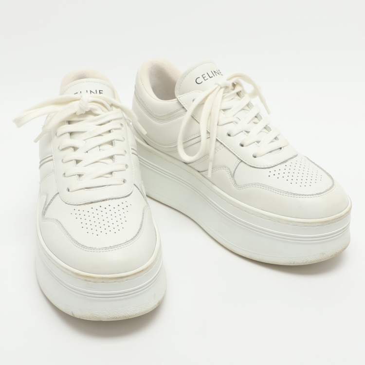 Pre Owned Celine White Leather Platform Lace Up Sneakers Size 37