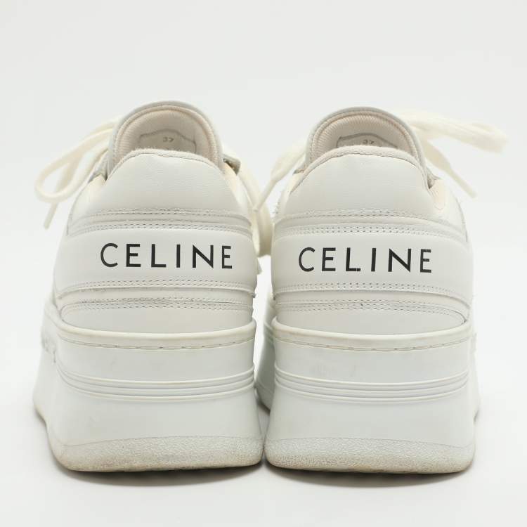 Pre Owned Celine White Leather Platform Lace Up Sneakers Size 37