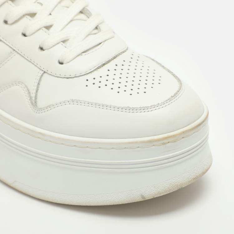 Pre Owned Celine White Leather Platform Lace Up Sneakers Size 37
