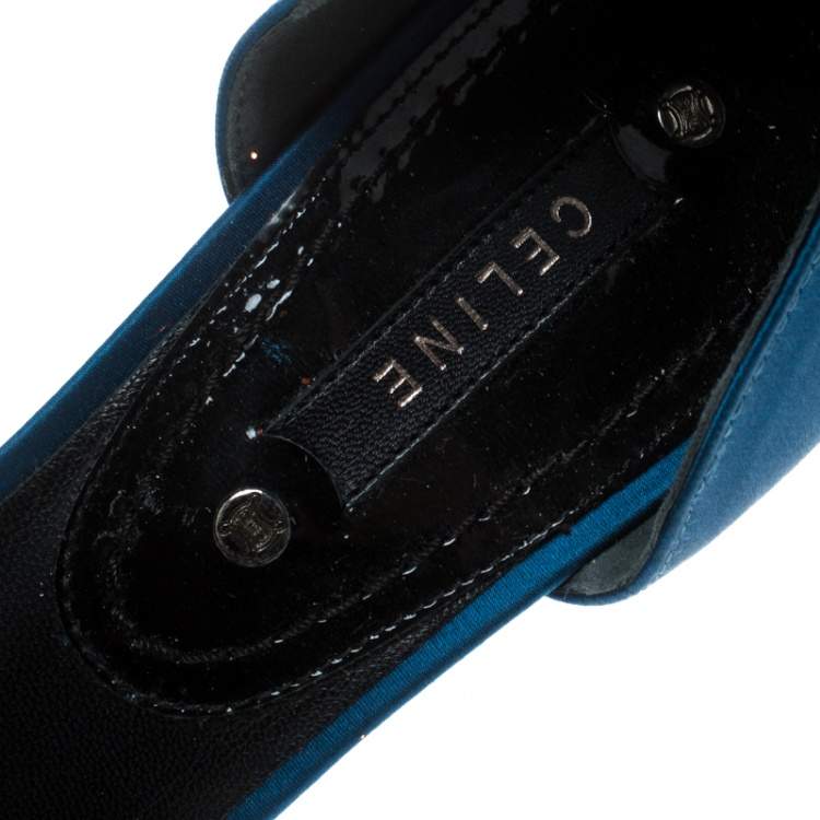 Pre Owned Céline Blue Satin Crystal Embellished D’orsay Peep Toe Pumps Size 39