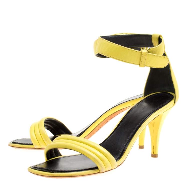 Pre Owned Celiine Yellow Leather Ankle Strap Sandals Size 37