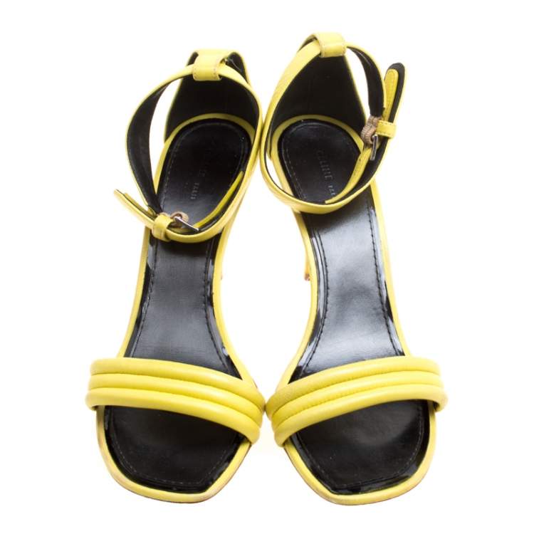 Pre Owned Celiine Yellow Leather Ankle Strap Sandals Size 37