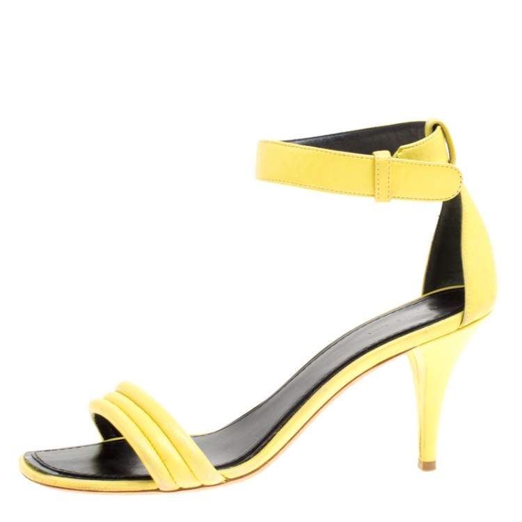 Pre Owned Celiine Yellow Leather Ankle Strap Sandals Size 37