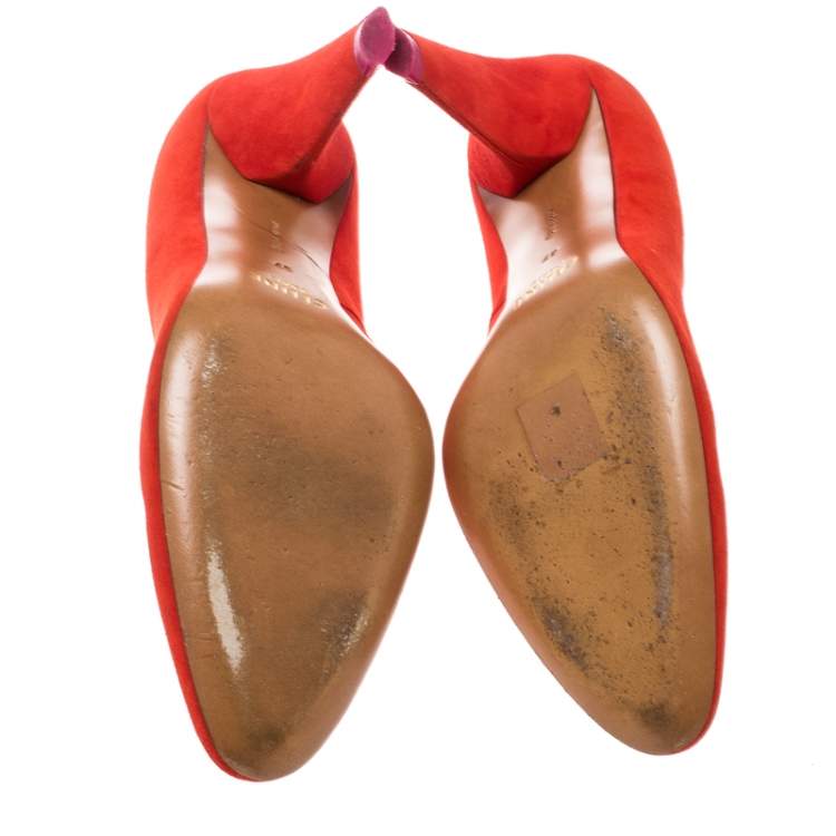 Pre Owned Celine Coral Red Suede Pumps Size 37