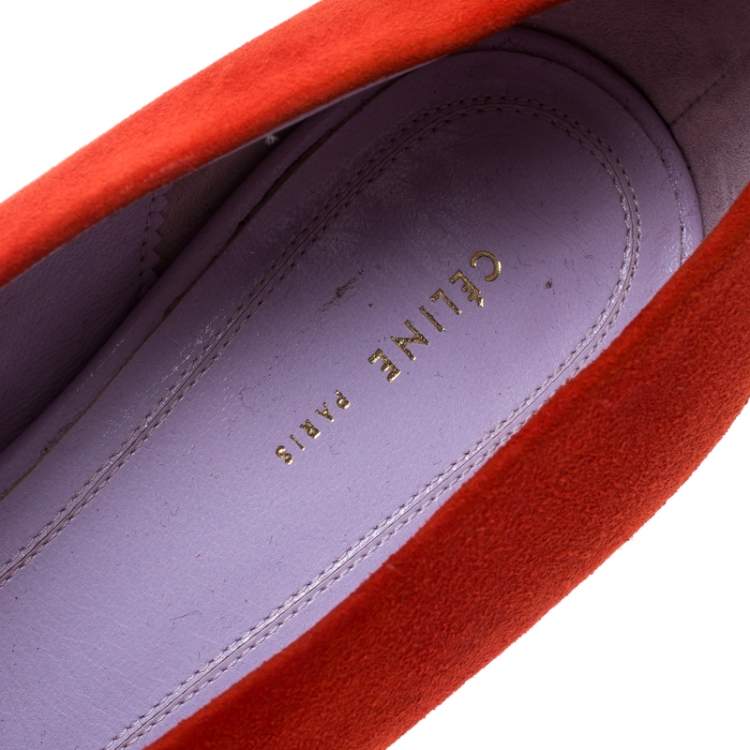 Pre Owned Celine Coral Red Suede Pumps Size 37