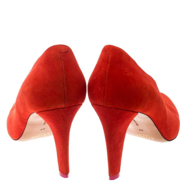 Pre Owned Celine Coral Red Suede Pumps Size 37