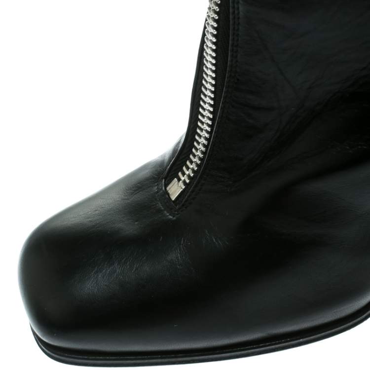 Pre Owned Celine Black Leather Square Toe Calf Length Boots Size 40.5