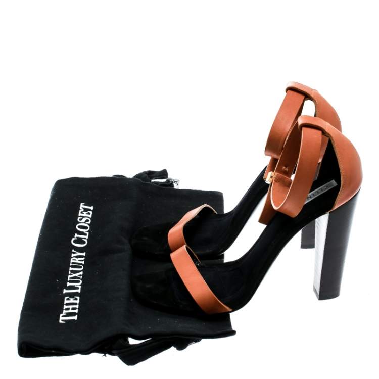 Pre Owned Celine Beige Leather Ankle Strap Sandals Size 38