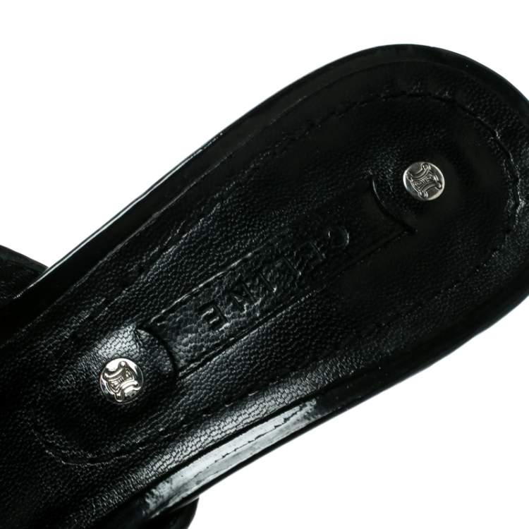 Pre Owned Celine Black Patent Leather And Fabric Sandals Size 38.5