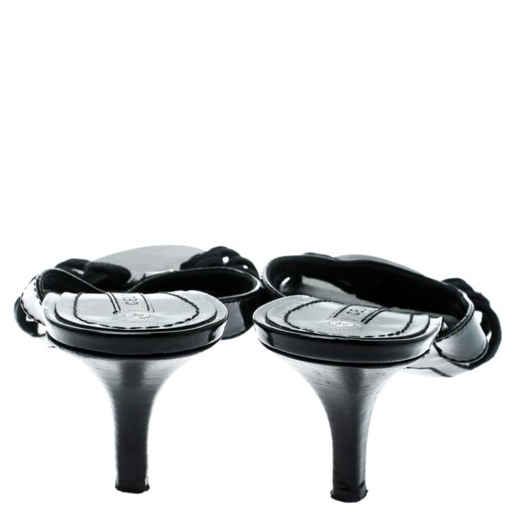 Pre Owned Celine Black Patent Leather And Fabric Sandals Size 38.5