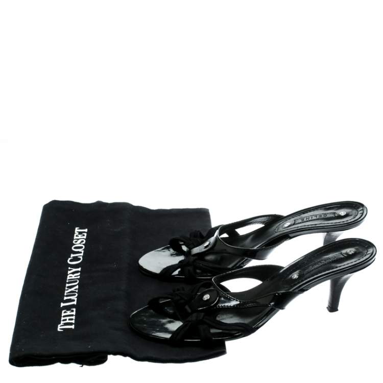 Pre Owned Celine Black Patent Leather And Fabric Sandals Size 38.5