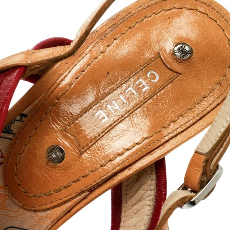 Pre Owned Celine Multicolor Leather Slingback Open Toe Sandals Size  39.5