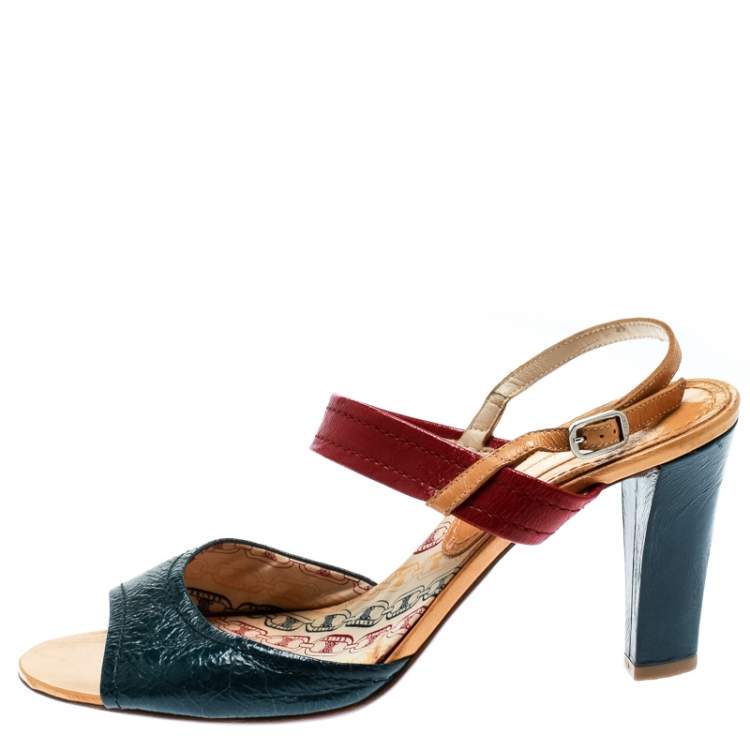 Pre Owned Celine Multicolor Leather Slingback Open Toe Sandals Size  39.5