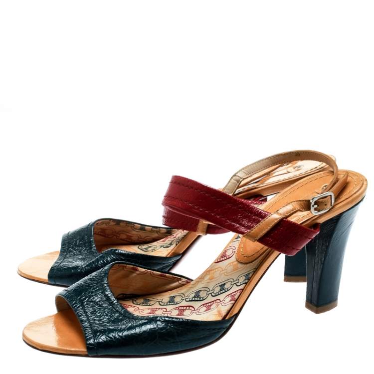 Pre Owned Celine Multicolor Leather Slingback Open Toe Sandals Size  39.5