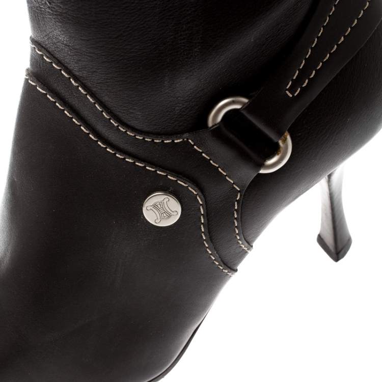 Pre Owned Celine Brown Leather Pointed Toe Knee Length Boots Size 39