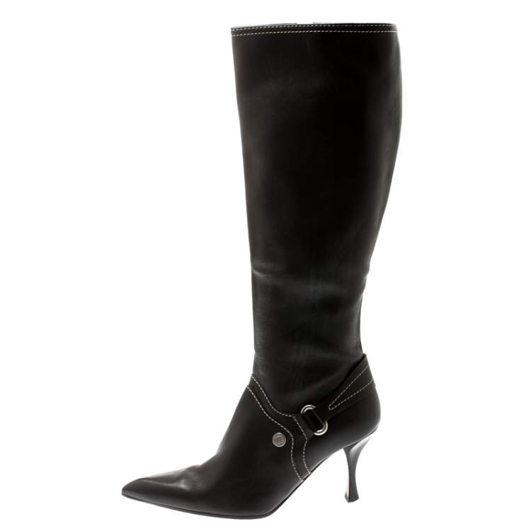 Pre Owned Celine Brown Leather Pointed Toe Knee Length Boots Size 39