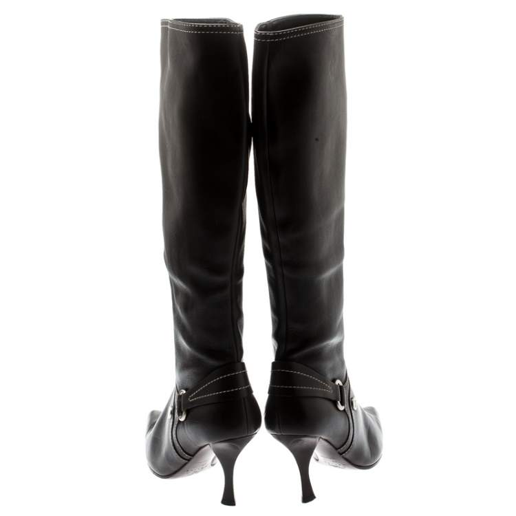 Pre Owned Celine Brown Leather Pointed Toe Knee Length Boots Size 39