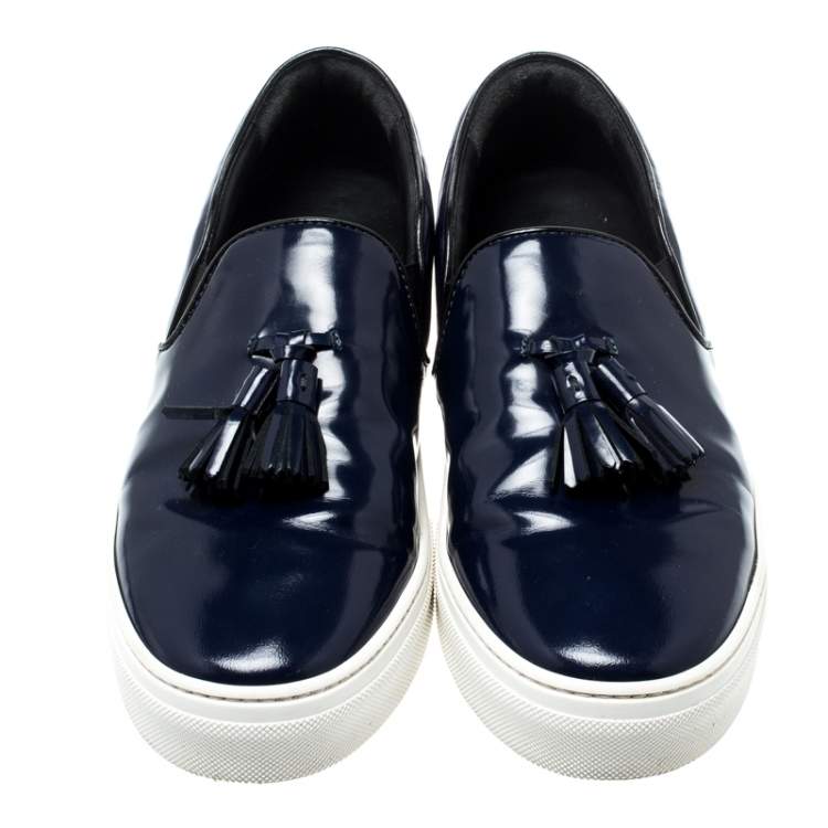 Pre Owned Celine Blue Leather Tassel Slip On Sneakers Size 38