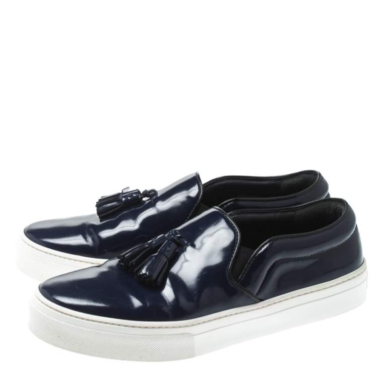 Pre Owned Celine Blue Leather Tassel Slip On Sneakers Size 38