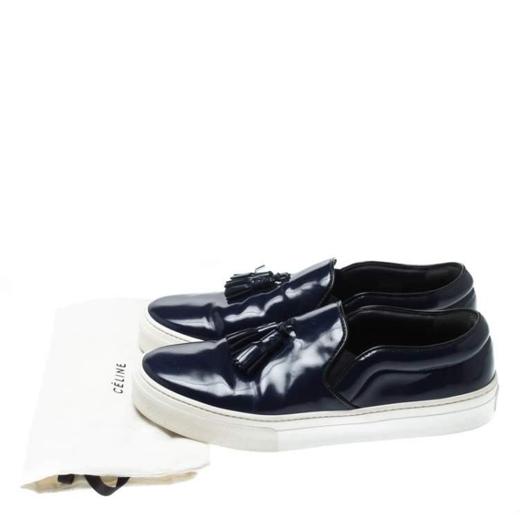 Pre Owned Celine Blue Leather Tassel Slip On Sneakers Size 38