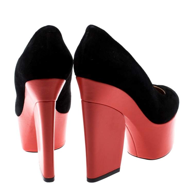Pre Owned Celine Two Tone Suede Platform Pumps Size 36